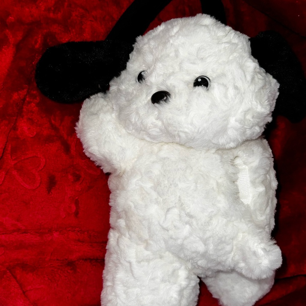 Plush Puppy Dog Stuffed Animal Tissue Box Holder- White and Black